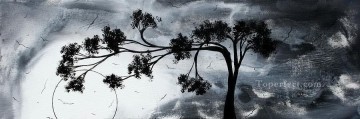 árbol y pájaros en blanco y negro Pinturas al óleo